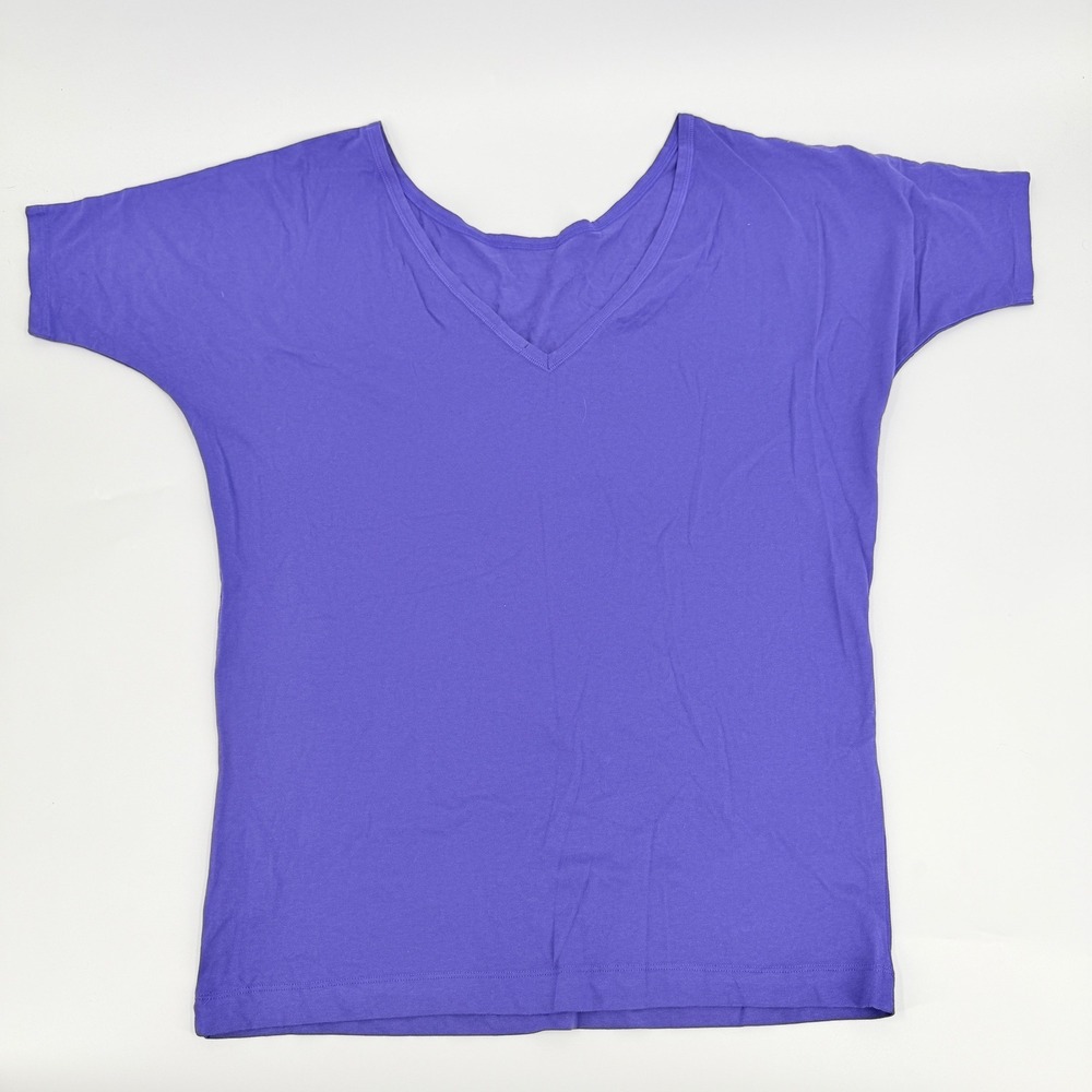 Moda International T Shirt V Neck 90s Vintage Women L Purple Short Sleeve Tee